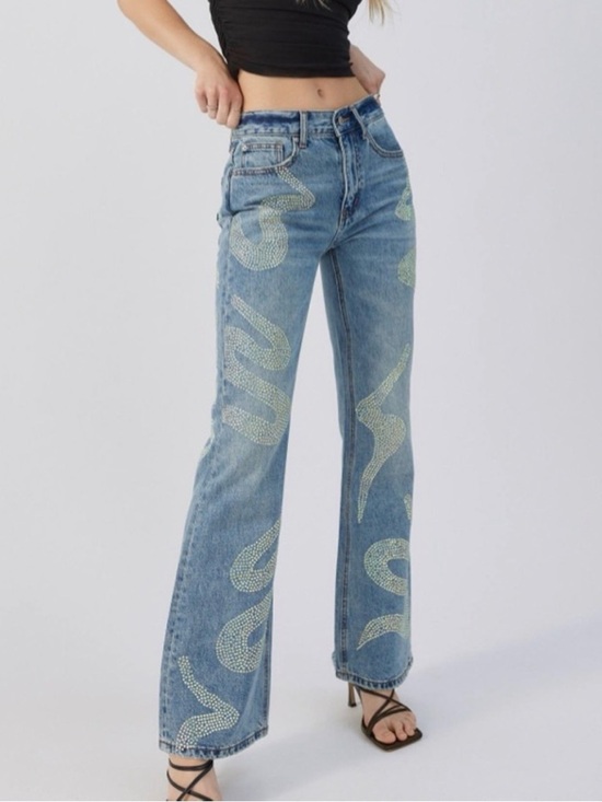BDG Denim - BDG Mid-rise 90s Bootcut Iridescent Rhinestone Snake Embellished Jeans Size 27